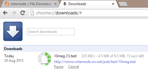 Downloading 10mb test file from ISP’s File Mirror after installation