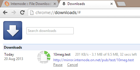 Downloading 10mb test file from ISP’s File Mirror before installation